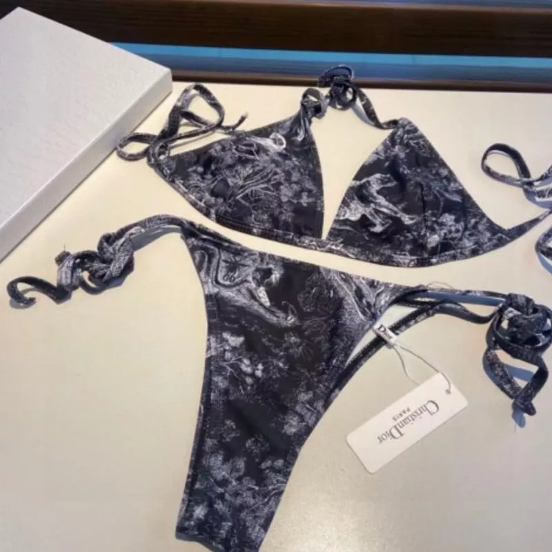 Dior Bikini Women Toile De Jouy with Bee CD Motif Lycra Black 0115 Luxury