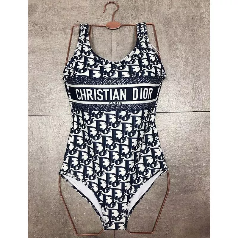 Christian Dior Swimsuit Women Oblique Motif Lycra Black 0113 Luxury