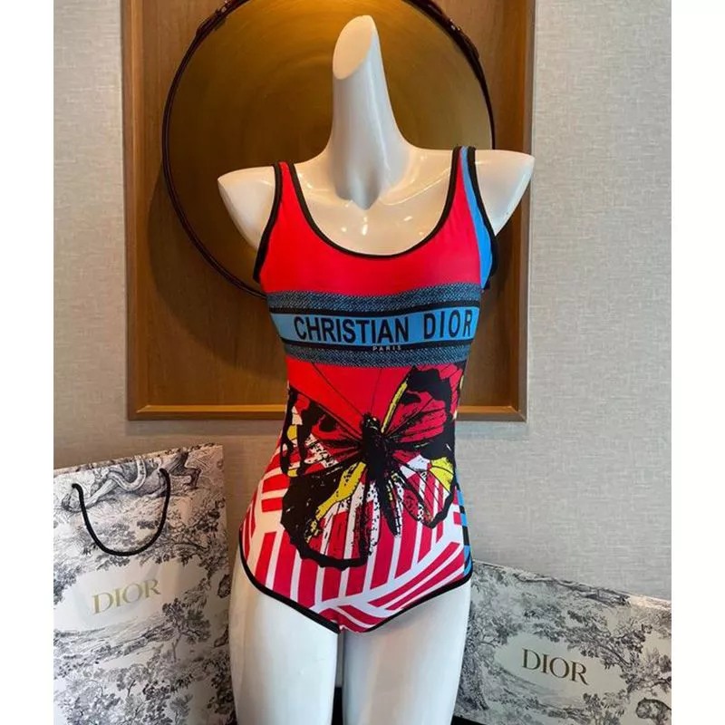 Christian Dior Swimsuit Women D-Jungle Pop Motif Lycra Red Blue 0113 Luxury