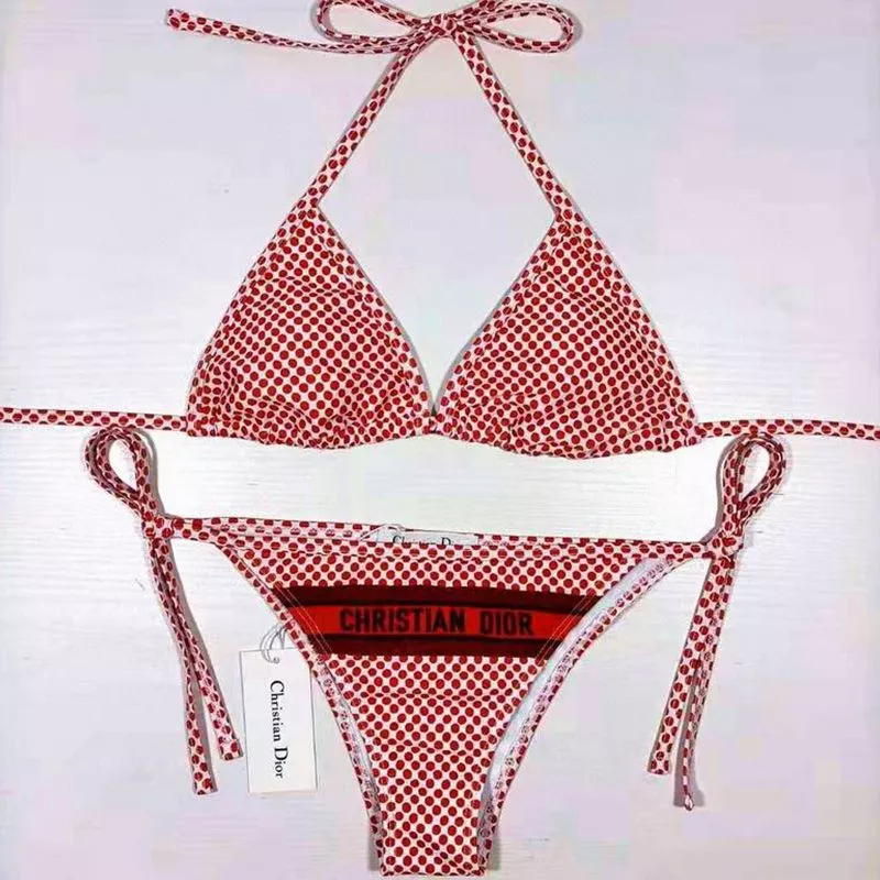 Christian Dior Bikini Women Dots Motif Lycra Red 0115 Luxury