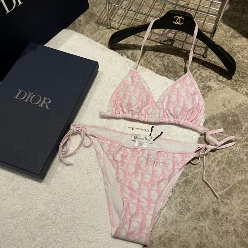 Dior Bikini Women Oblique with Stud Logo Motif Lycra Pink 0113 Luxury