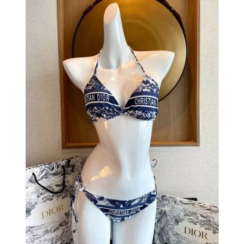 Christian Dior Bikini Women Toile De Jouy Motif Lycra Blue 0115 Luxury