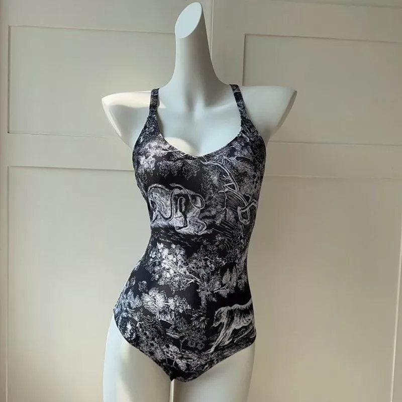 Dior Crisscross Swimsuit Women Toile De Jouy Motif Lycra Black 0115 Luxury