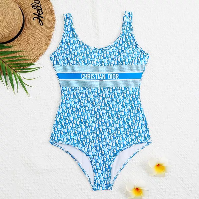 Christian Dior Swimsuit Women Oblique Motif Lycra Sky Blue 0113 Luxury