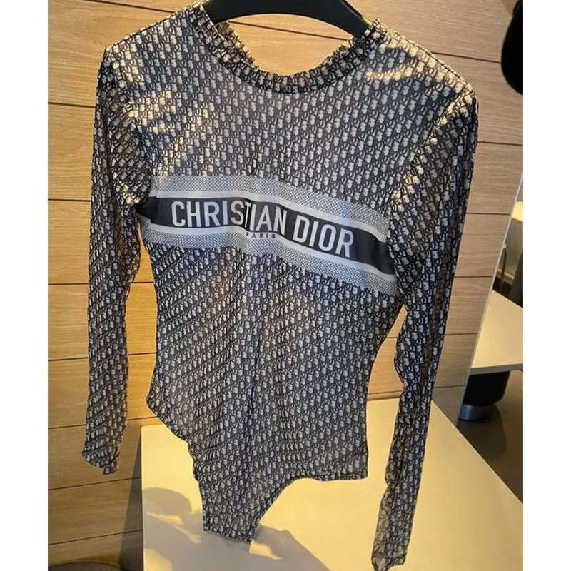 Christian Dior Bodysuit Women Oblique Motif Lycra Grey 0115 Luxury