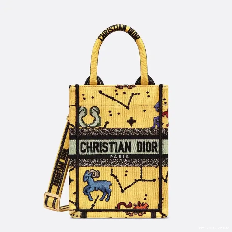 Canvas Yellow Book Pixel Dior Miniature Tote Zodiac Motif 0319 Luxury