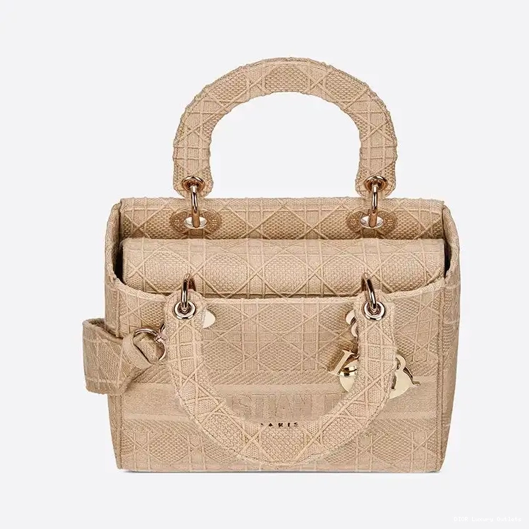 Cheap Cannage Motif Beige Canvas Lady D-lite Bag Medium 0321 Luxury