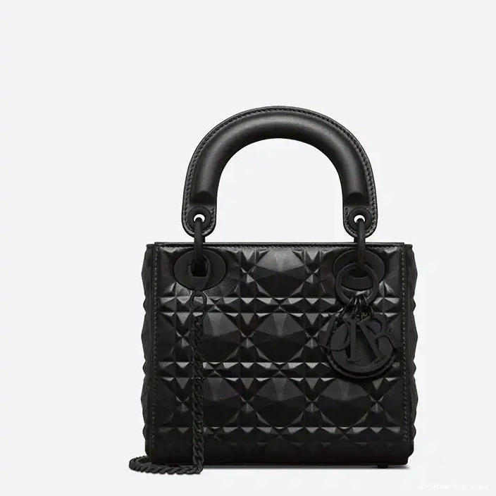 Cheap Diamond Black Calfskin Ultramatte Mini Bag Dior Lady with Cannage Motif 0315 Luxury