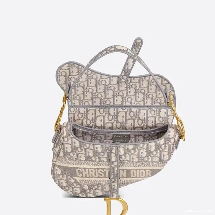 Cheap Saddle Bag Grey Oblique Dior Canvas Motif Christian 0315 Luxury