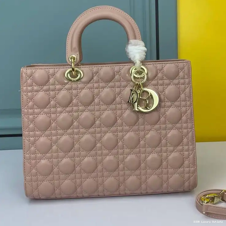 Lambskin Gold Pink Cannage Dior Large Bag Lady 0321 Luxury