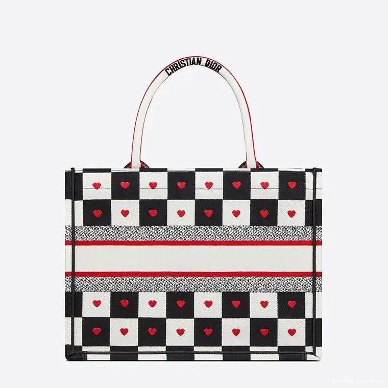 Cheap Heart Black Book Canvas Tote White D-Chess Motif Dioramour Dior 0316 Luxury