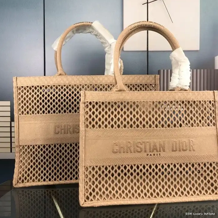 Mesh Apricot Canvas Motif Tote Book Dior 0320 Luxury