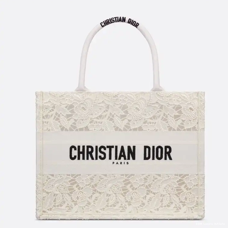 Book Dior Macrame Tote Canvas D-Lace Motif White 0319 Luxury